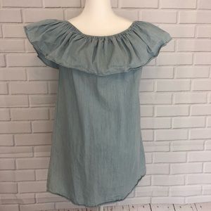 Bishop + Young blue denim off shoulder top large